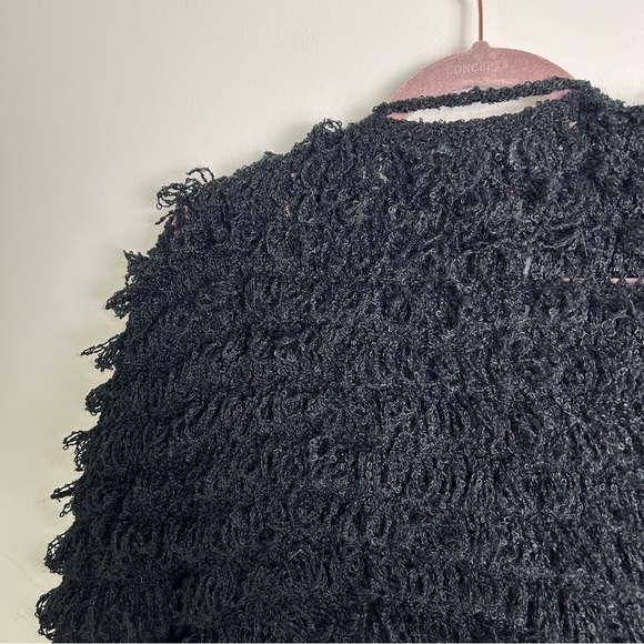 Vintage Le Sweater Black Shag Fringe Button Sweater Jacket - Picture 8 of 9